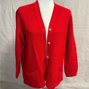 Vintage Red Cardigan Sweater Knit